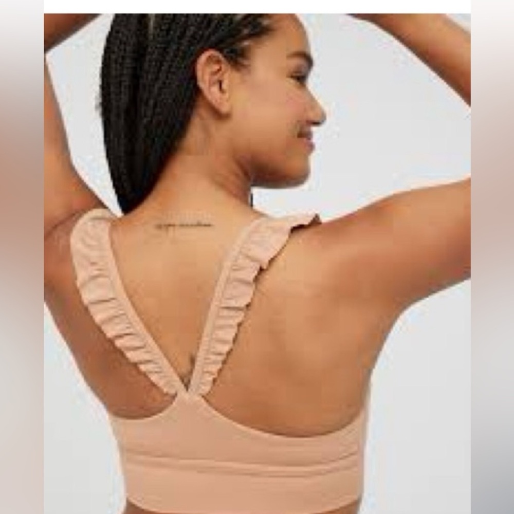 $40 OFFLINE by Aerie REAL ME EXTRA Ruffle NUDE TAN Wireless Racerback Bra Sz L